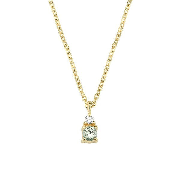 Petit vedhæng i 14 kt guld med grøn safir og diamant fra Nuran inkl. kæde